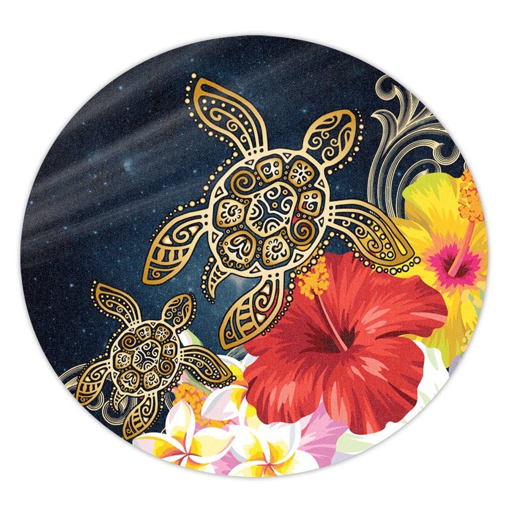 Hawaii Honu Hibiscus Galaxy Round Carpet - AH Round Carpet Luxurious Plush - Polynesian Pride