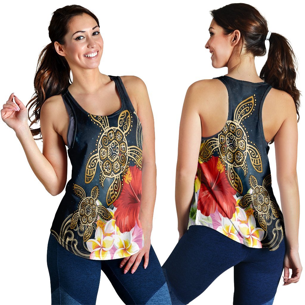 Hawaii Honu Hibiscus Galaxy Racerback Tank - AH Black - Polynesian Pride