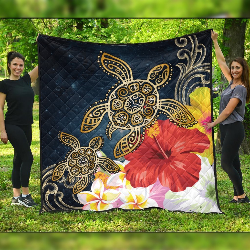 Hawaii Honu Hibiscus Galaxy Premium Quilts - AH Black - Polynesian Pride