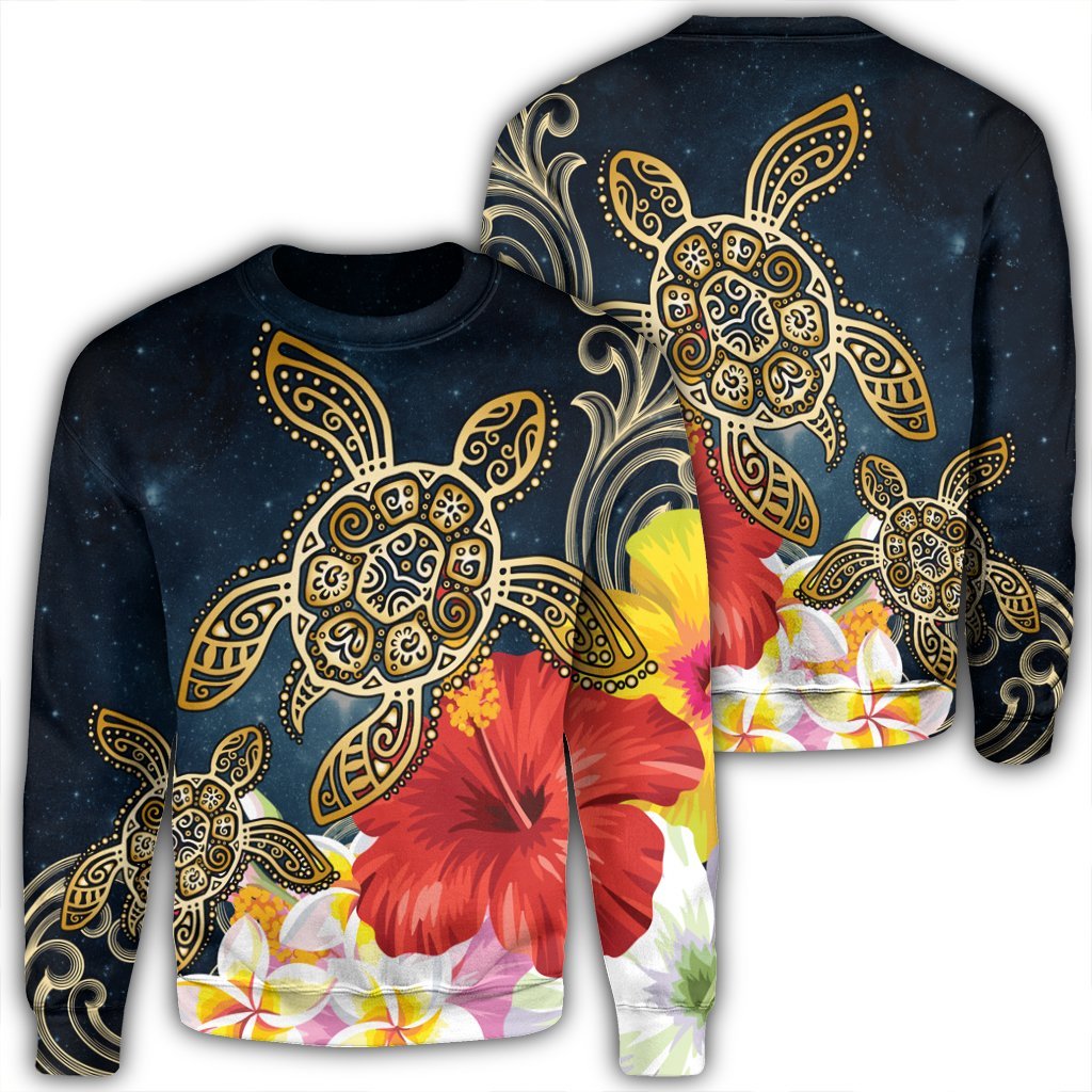 Hawaii Honu Hibiscus Galaxy Sweatshirt - AH Unisex Black - Polynesian Pride