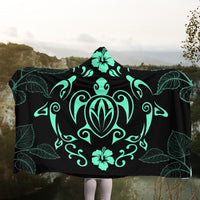 Hawaii Honu Turtle Dolphin With Plumeria Hooded Blanket - AH - Polynesian Pride