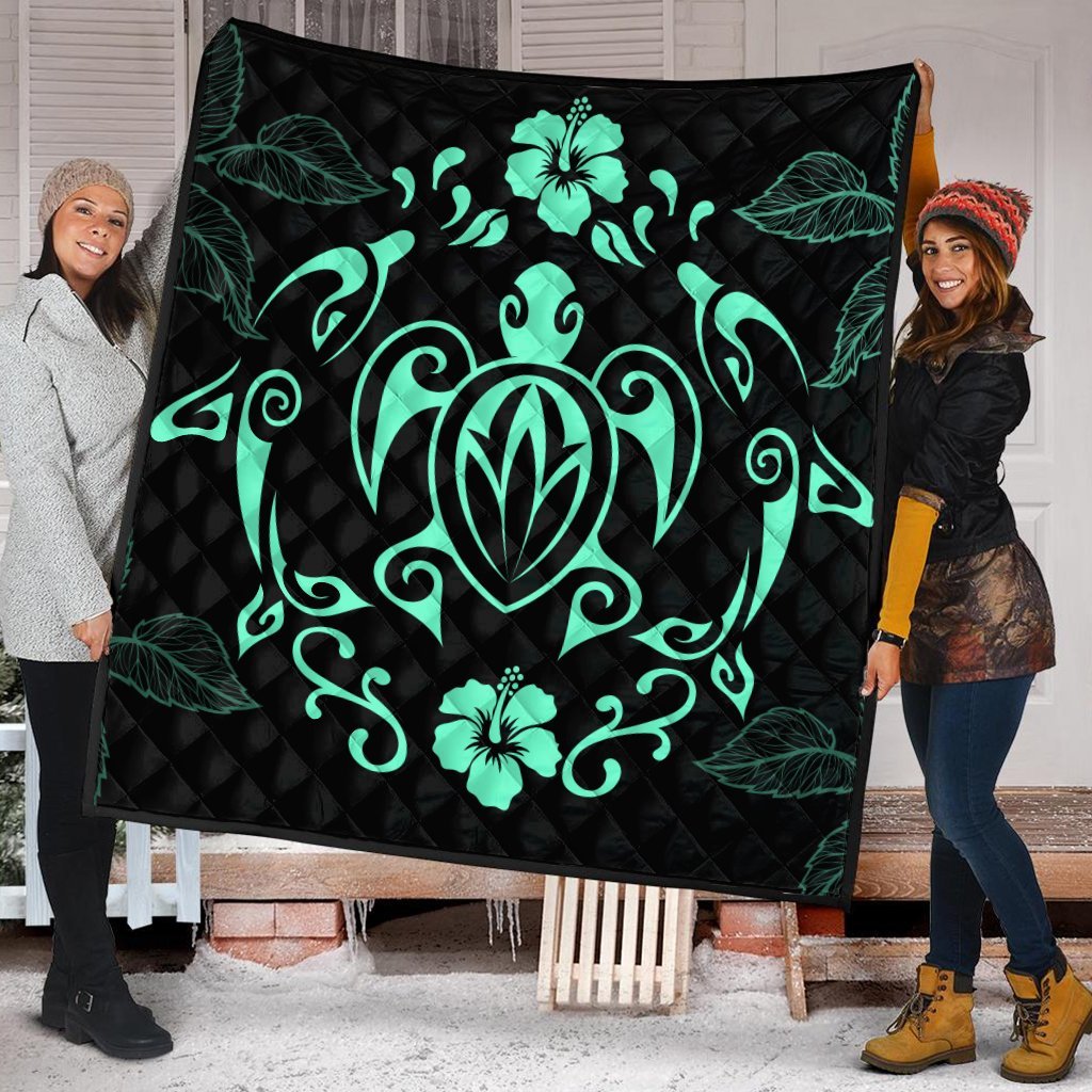 Hawaii Honu Turtle Dolphin With Plumeria Premium Quilts - AH - Polynesian Pride