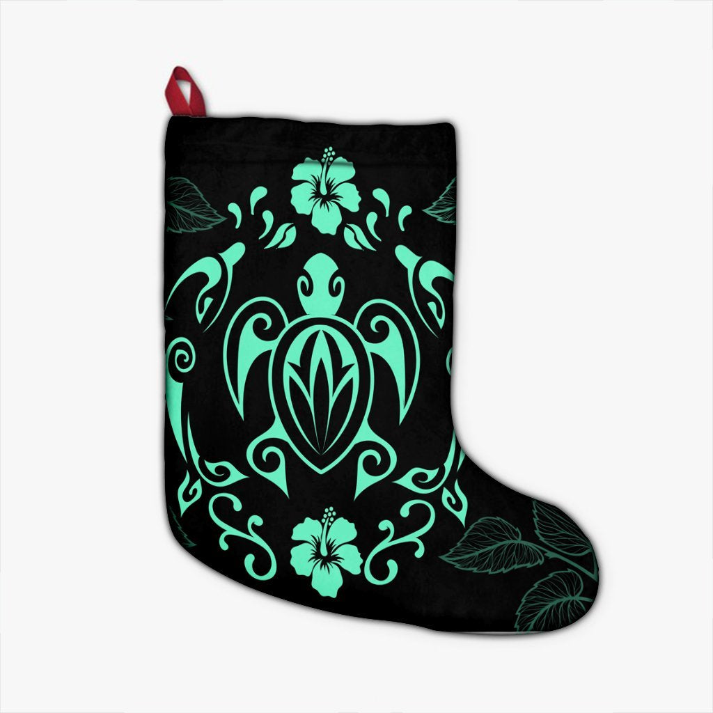 Hawaii Honu Turtle Dolphin With Plumeria Christmas Stocking - AH Christmas Stocking 26 X 42 cm Black - Polynesian Pride