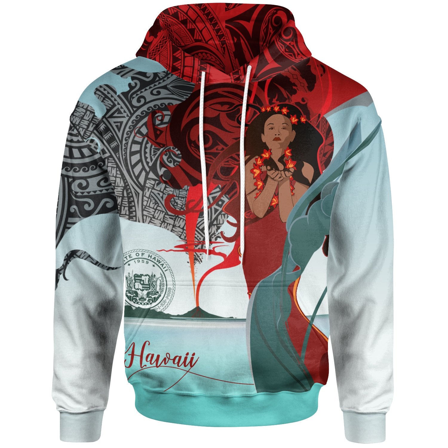 Hawaii Hoodie Polynesian Girl of Volcano Unisex Red - Polynesian Pride