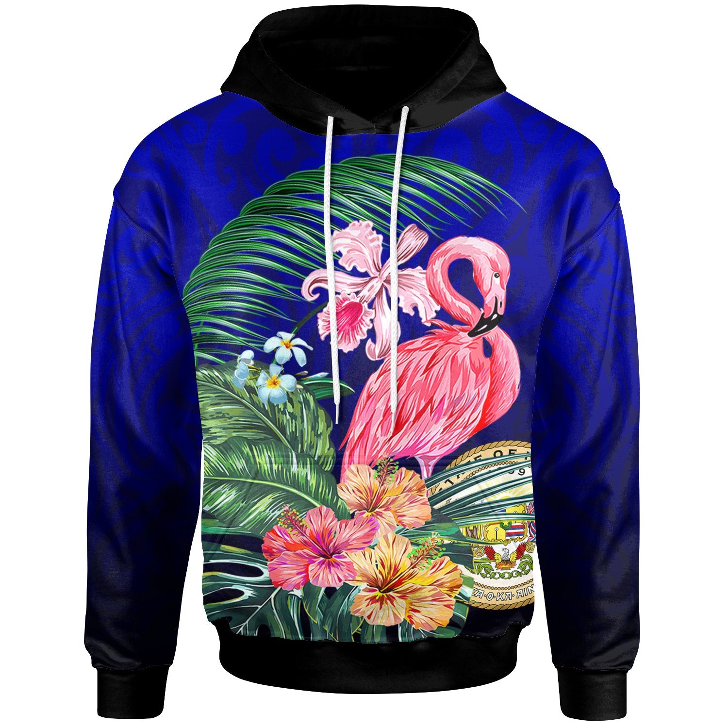 Hawaii Hoodie The Flamingo Hibiscus Unisex Blue - Polynesian Pride