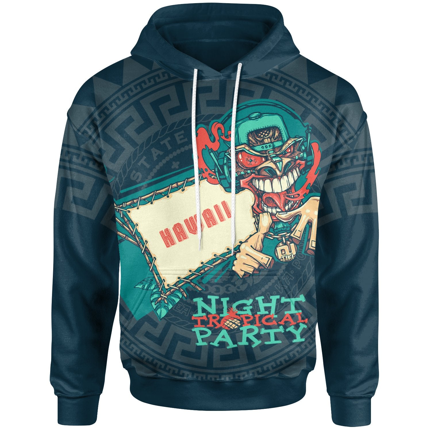 Hawaii Hoodie Tiki DJ Party Unisex Green - Polynesian Pride