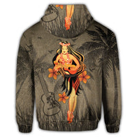 Hawaii Hula Girl Ukulele Plumeria Zip Hoodie - Polynesian Pride