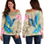 Hawaii Humming Bird Hibiscus Polynesian Women's Off Shoulder Sweater - AH Black - Polynesian Pride