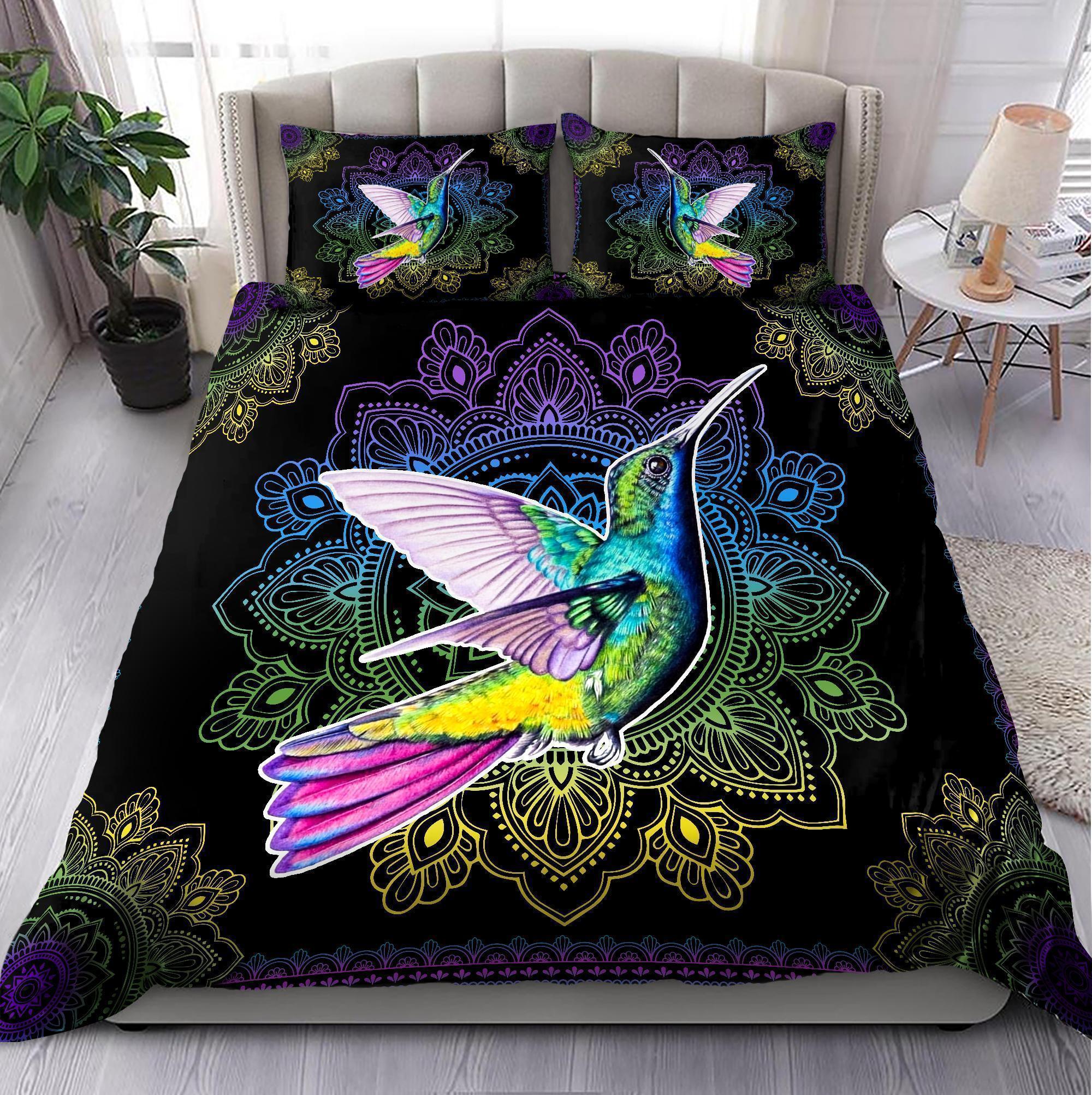 Hawaii HummingBird Mandala Bedding Set - AH Black - Polynesian Pride