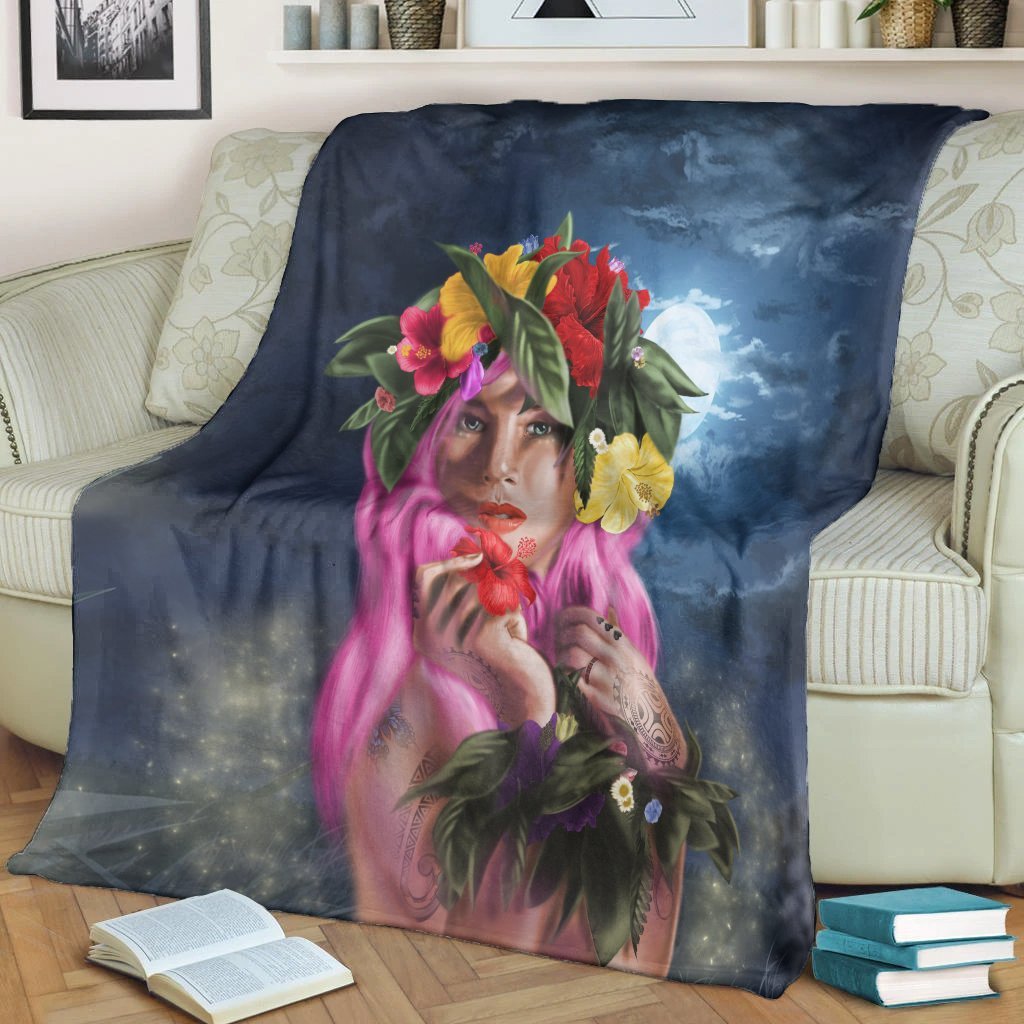 Hawaii Kanaka Colorful Hula Girl Premium Blankets - Dinh Style - Polynesian Pride