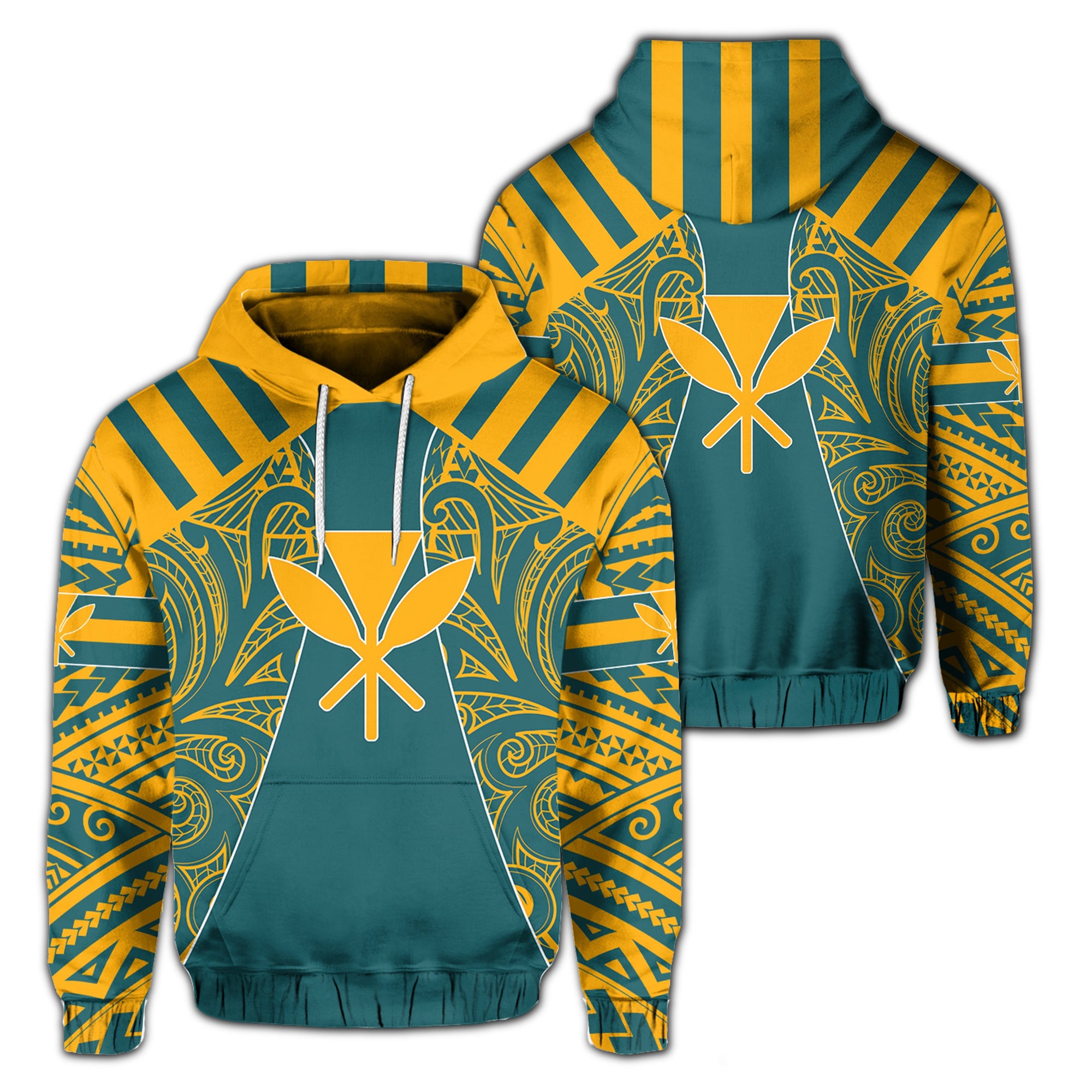 Hawaii Kanaka Football Jersey Polynesian Hoodie Cyan & Yellow Victor Style Unisex Cyan - Polynesian Pride