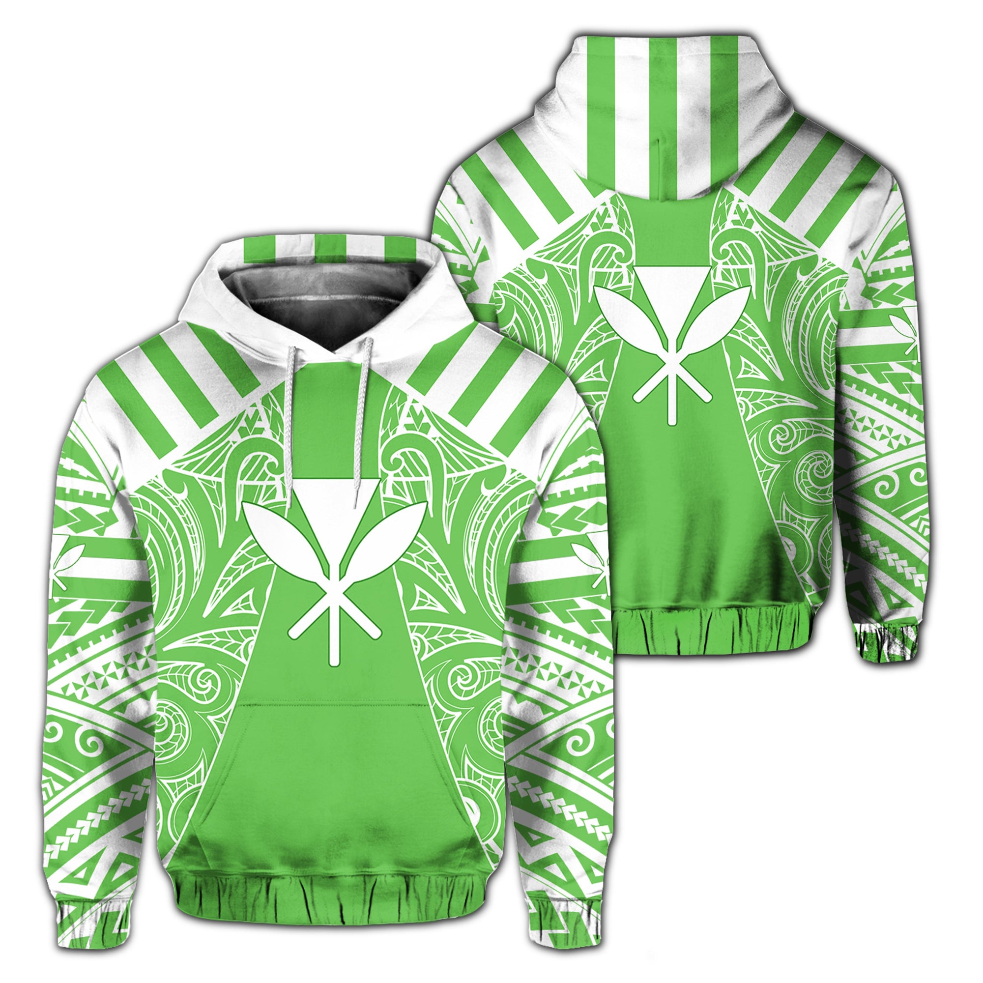 Hawaii Kanaka Football Jersey Polynesian Hoodie Green & White Victor Style Unisex Green - Polynesian Pride