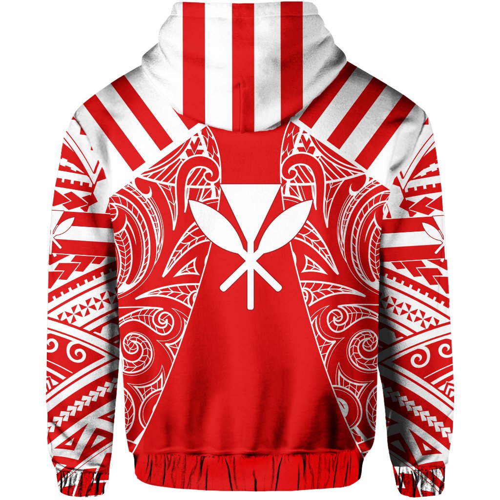 Hawaii Kanaka Football Jersey Polynesian Hoodie Zip Red & White Victor Style - Polynesian Pride