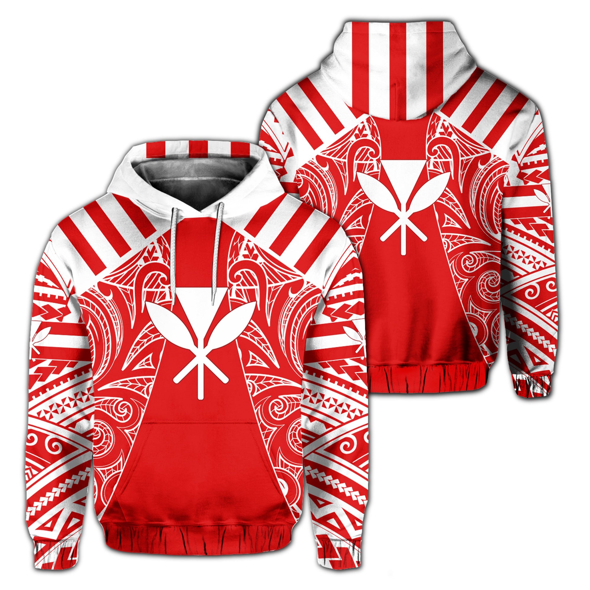 Hawaii Kanaka Football Jersey Polynesian Hoodie Red & White Victor Style Unisex Red - Polynesian Pride