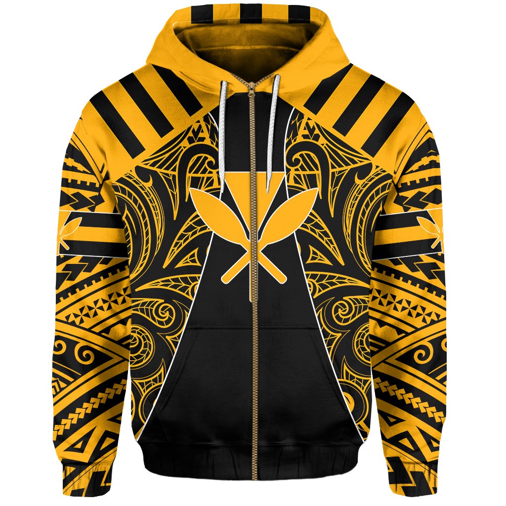 Hawaii Kanaka Football Jersey Polynesian Hoodie Zip Black & Yellow Victor Style - Polynesian Pride