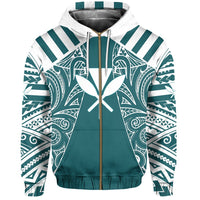 Hawaii Kanaka Football Jersey Polynesian Hoodie Zip Cyan & White Victor Style - Polynesian Pride