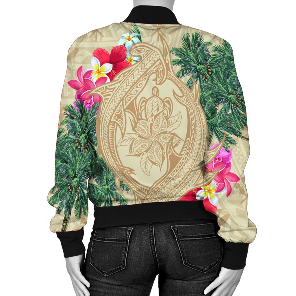 Hawaii Kanaka Maoli Palm Trees Turtle And Sharks Bomber Jacket - AH - Polynesian Pride