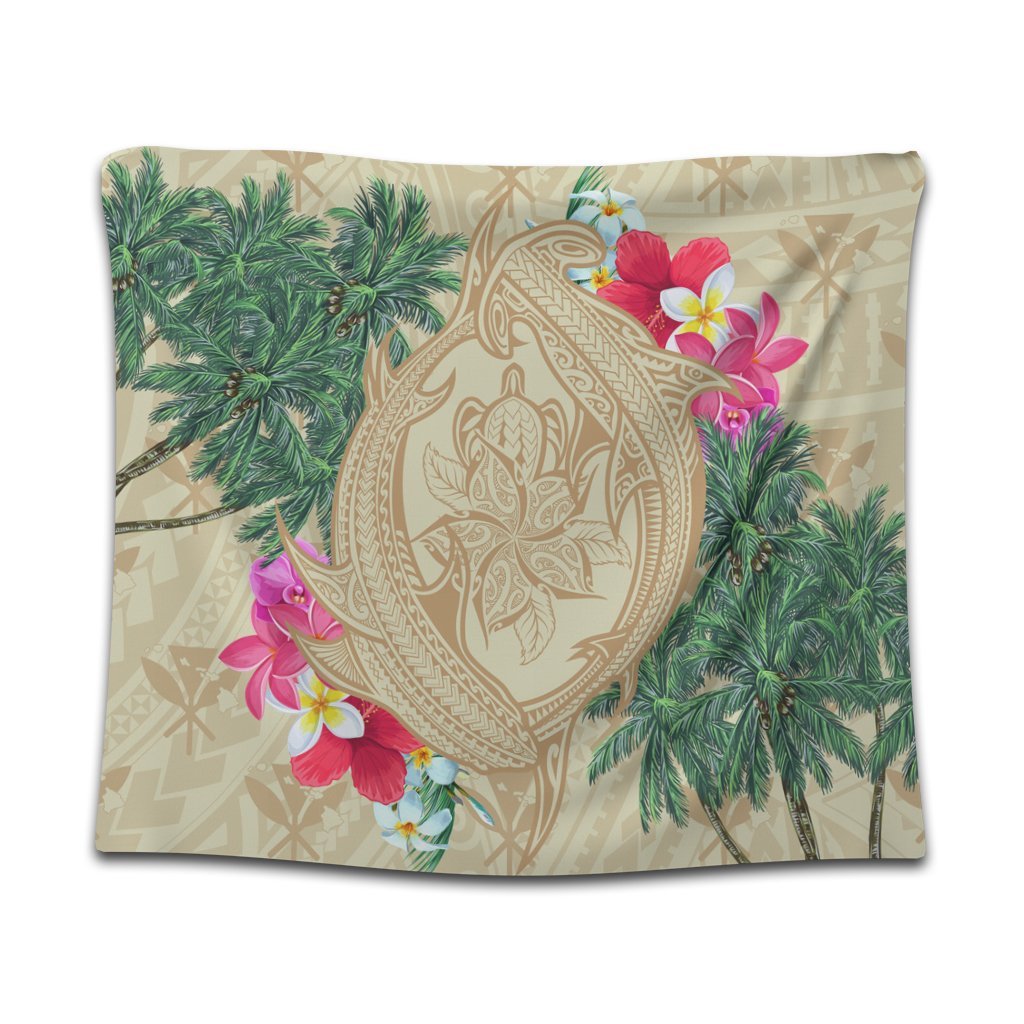 Hawaii Kanaka Maoli Palm Trees Turtle And Sharks Tapestry - AH Wall Tapestry Black - Polynesian Pride