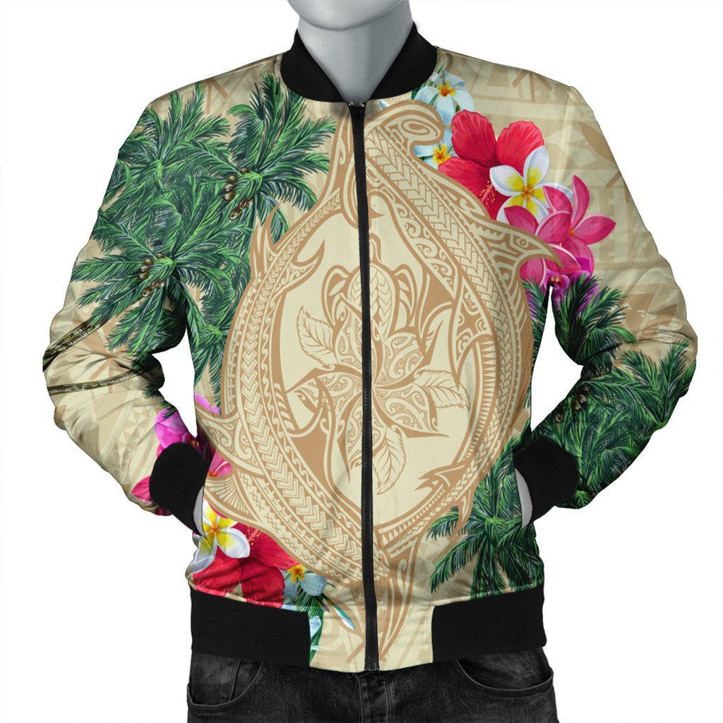 Hawaii Kanaka Maoli Palm Trees Turtle And Sharks Bomber Jacket - AH Black Unisex - Polynesian Pride