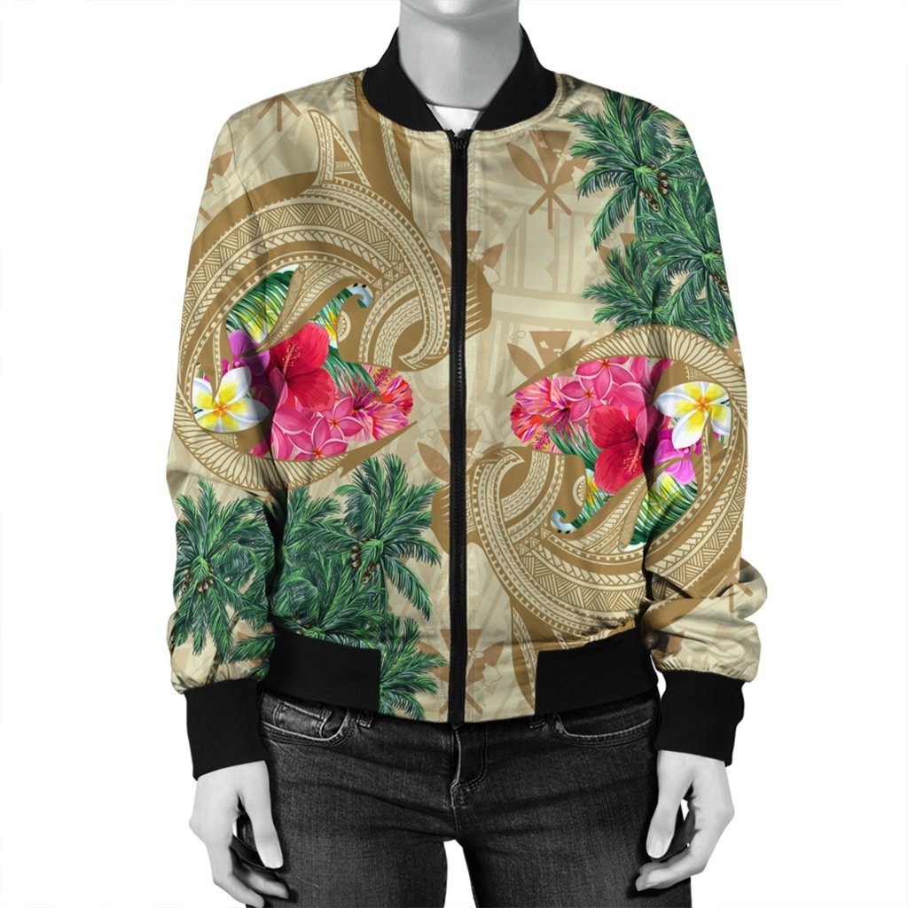 Hawaii Kanaka Maoli Plumeria Palm Trees Hammer Shark Bomber Jacket - AH - Polynesian Pride