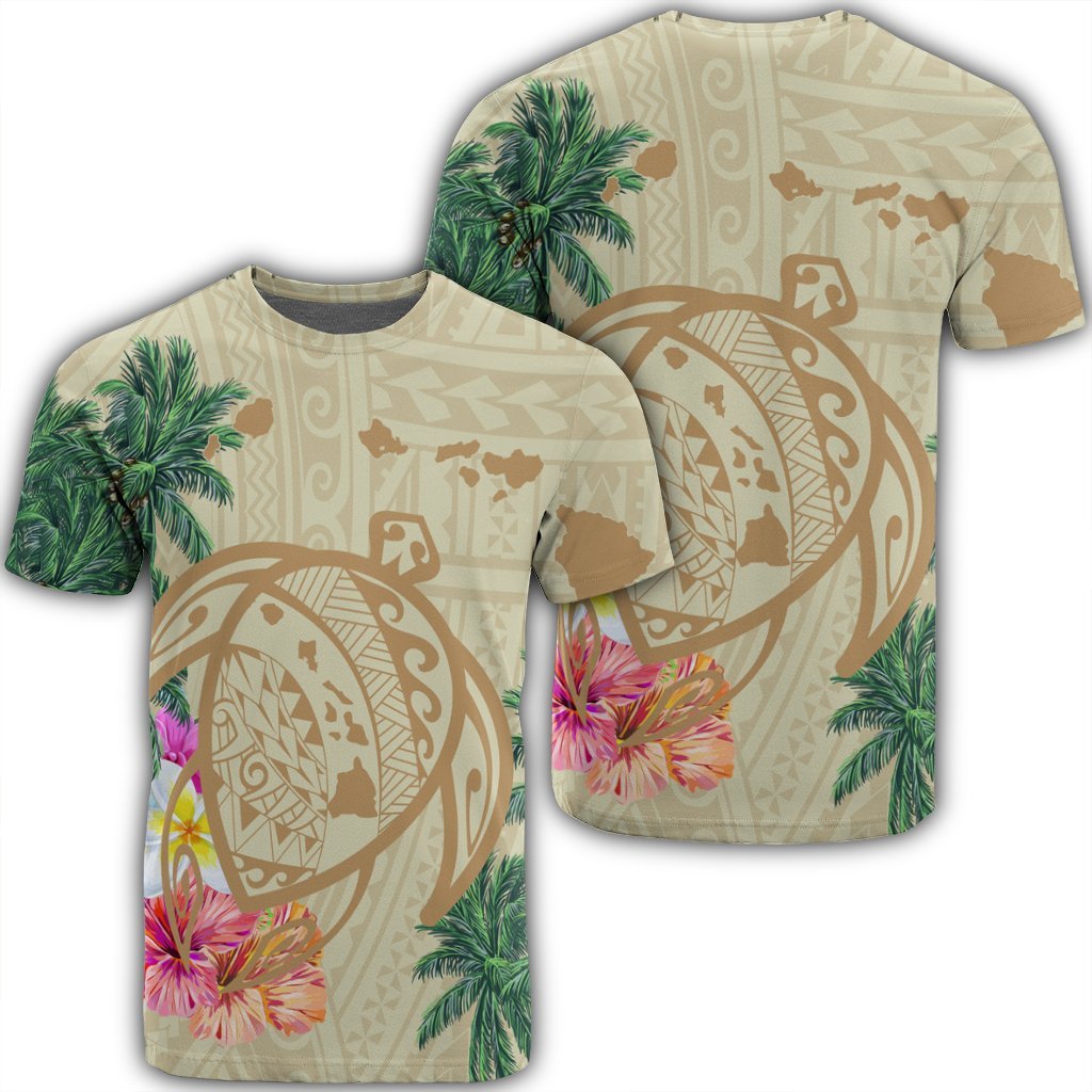 Hawaii Kanaka Maoli Polynesian Flowers Turtle T Shirt Unisex Black - Polynesian Pride