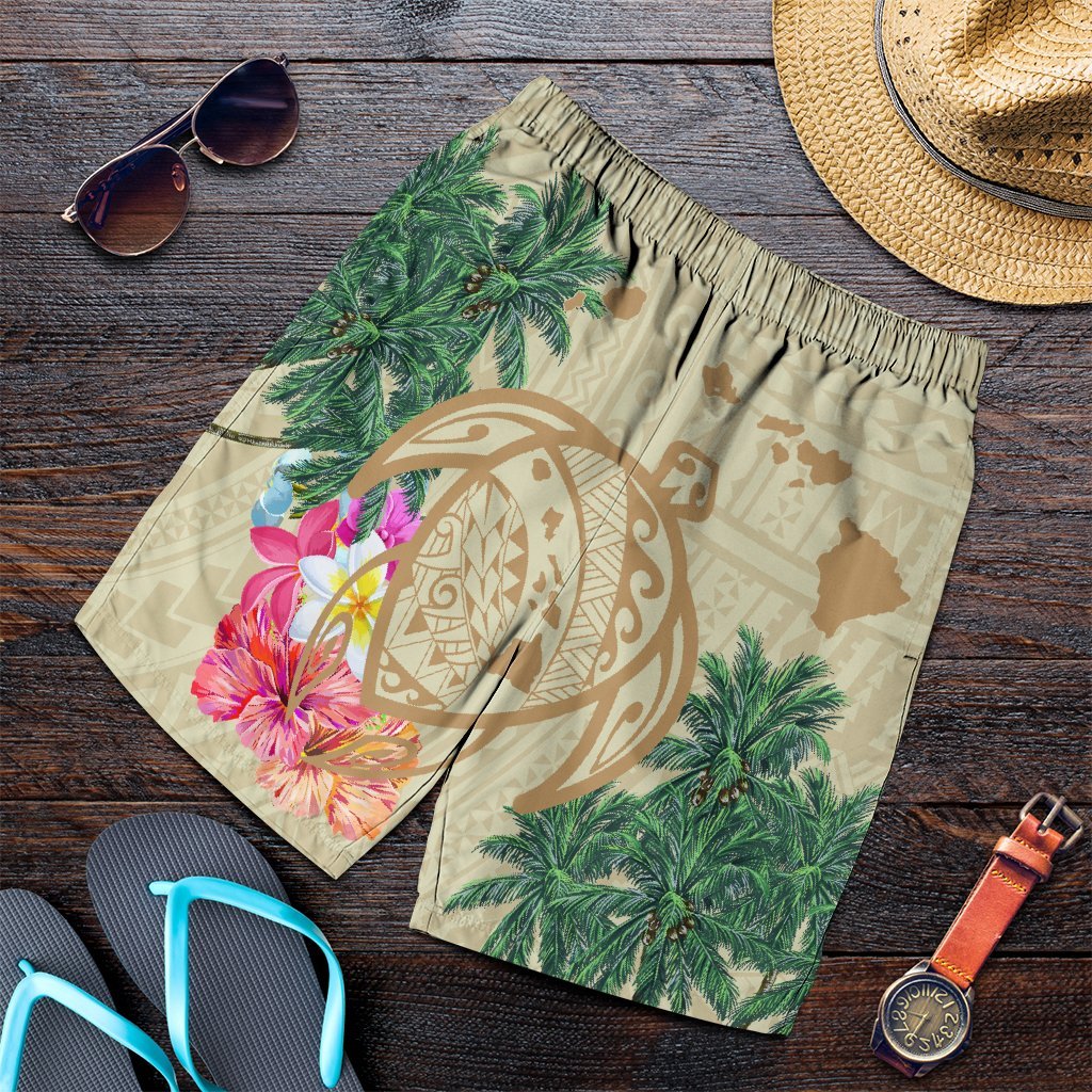 Hawaii Kanaka Maoli Polynesian Flowers Turtle Men's Shorts - AH Art - Polynesian Pride