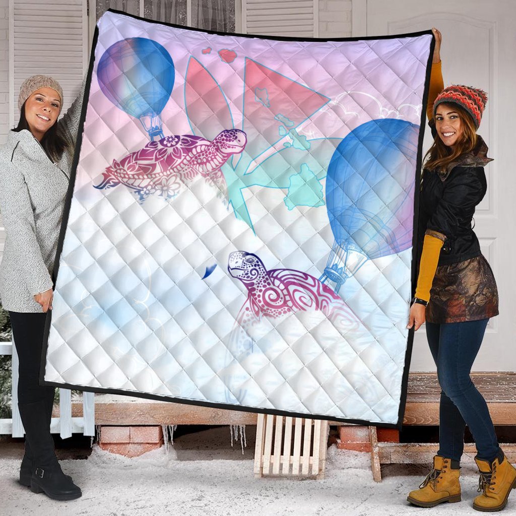 Hawaii Kanaka Map Horizon Turtle Premium Quilts - AH - Polynesian Pride