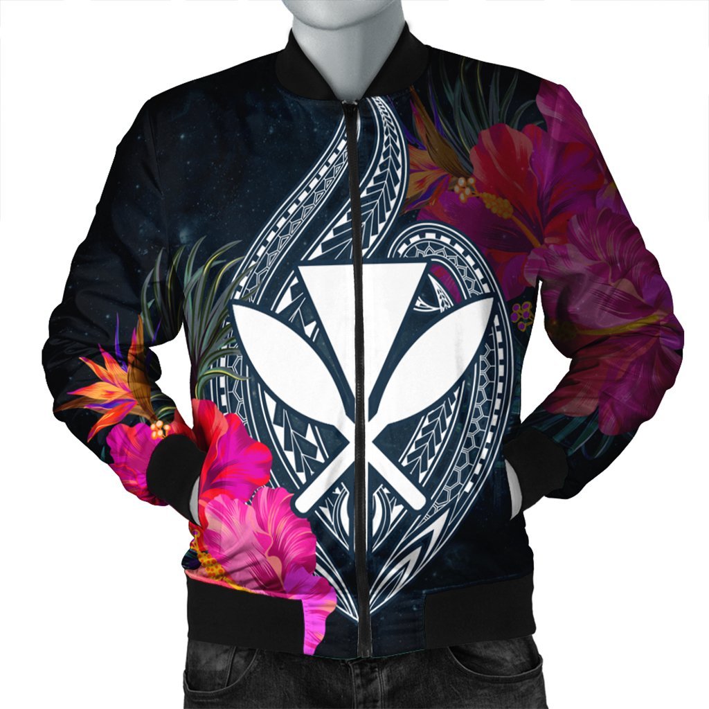 Hawaii Kanaka Polynesian Hibiscus Bomber Jacket - AH Black Unisex - Polynesian Pride