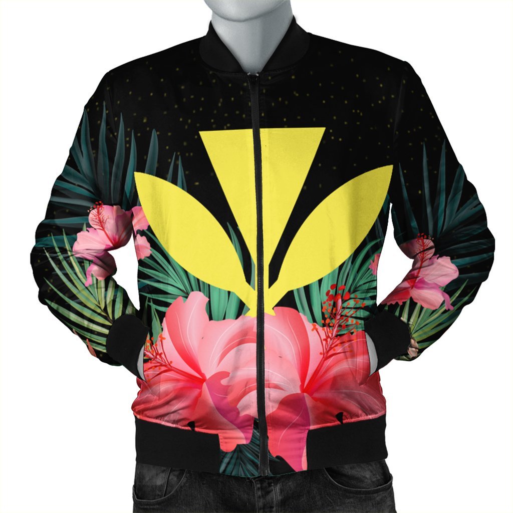 Hawaii Kanaka Tropical Hibiscus Bomber Jacket - AH Black Unisex - Polynesian Pride