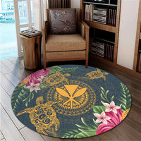 Hawaii Kanaka Turtle Hibiscus Plumerian Polynesia Round Carpet - Alena Style - AH - Polynesian Pride