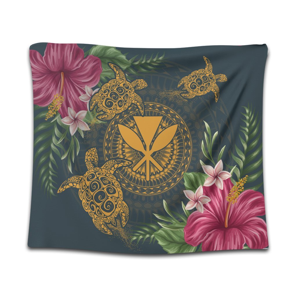 Hawaii Kanaka Turtle Hibiscus Plumerian Polynesia Tapestry - Alena Style - AH Wall Tapestry Black - Polynesian Pride