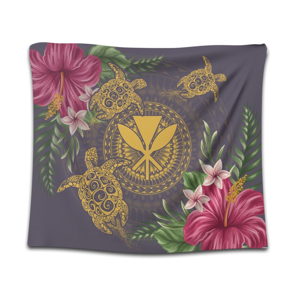 Hawaii Kanaka Turtle Hibiscus Plumerian Polynesia Tapestry - Alena Style Purple - AH Wall Tapestry Black - Polynesian Pride