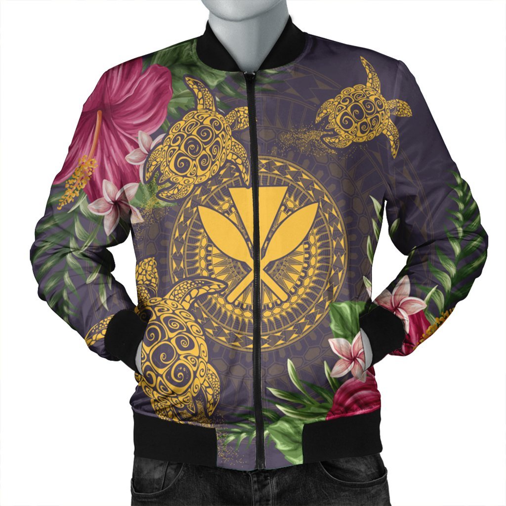 Hawaii Kanaka Turtle Hibiscus Plumerian Polynesia Bomber Jacket - Alena Style Purple - AH Black Unisex - Polynesian Pride