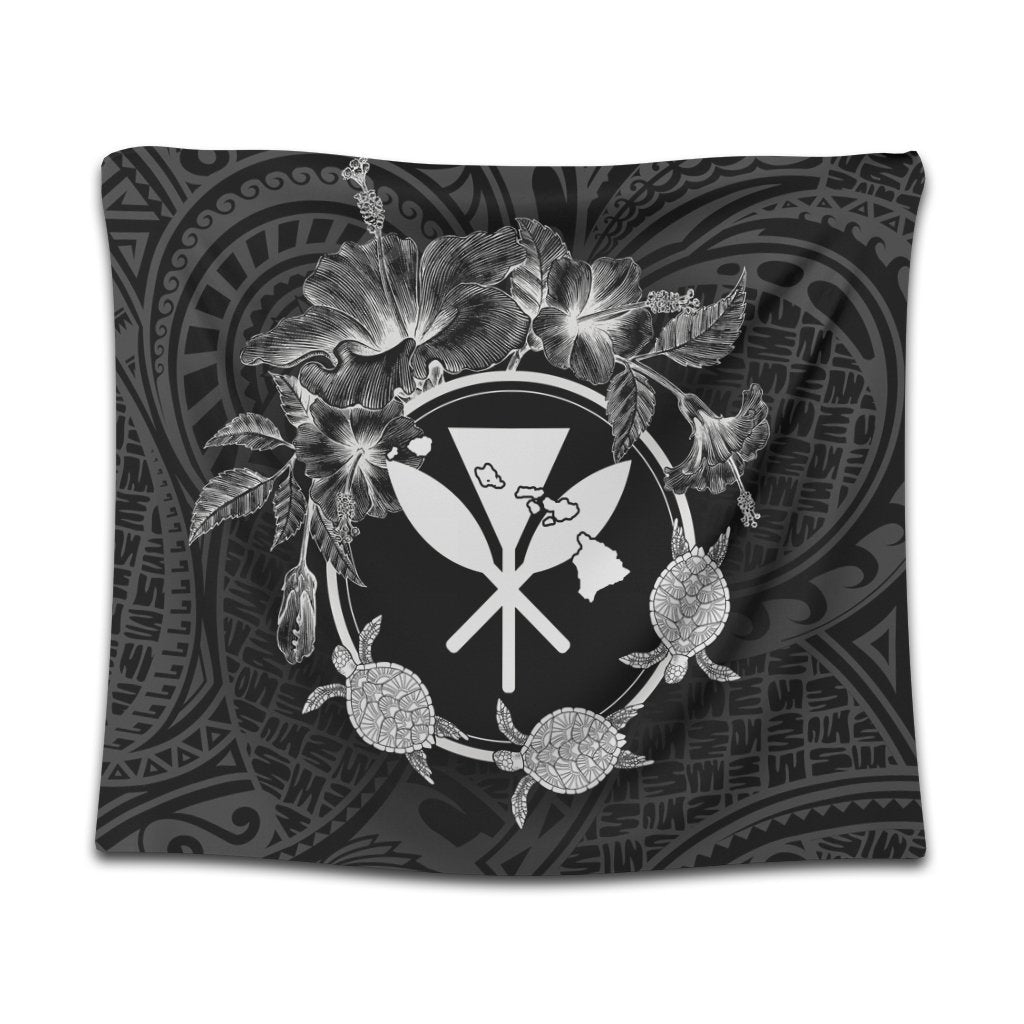 Hawaii Kanaka Turtle Hibiscus Polynesian Tapestry - Anthea Style - AH Wall Tapestry Black - Polynesian Pride