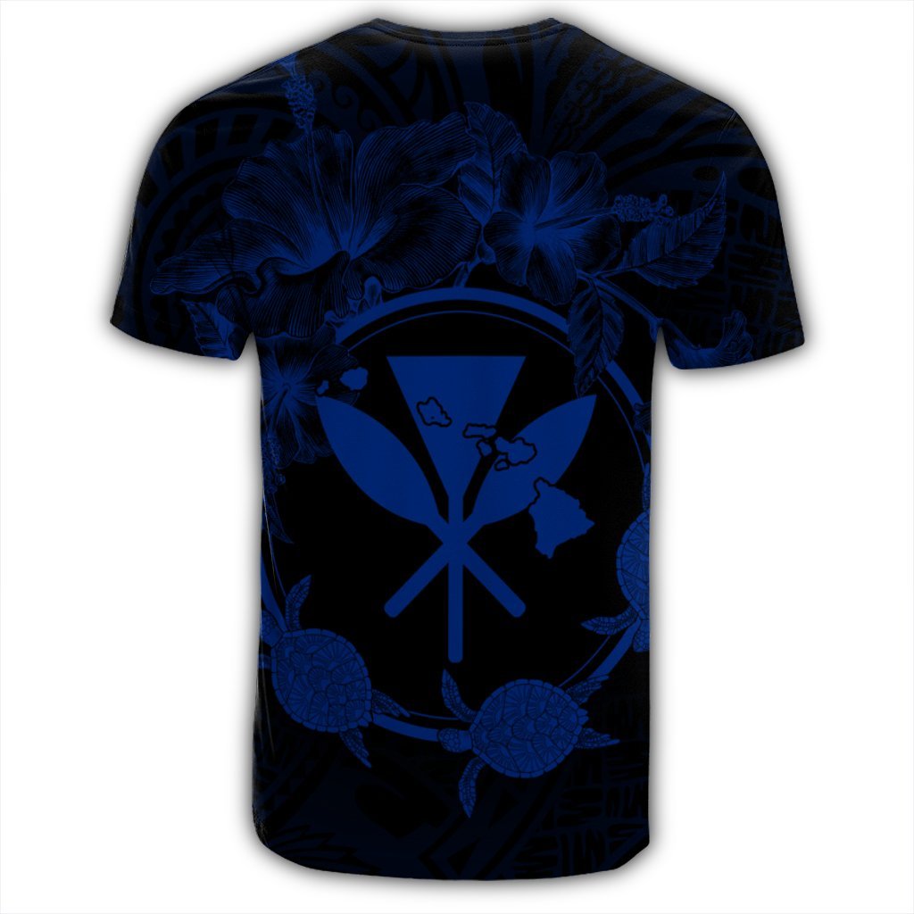 Hawaii Kanaka Turtle Hibiscus Polynesian T Shirt Anthea Style Blue - Polynesian Pride