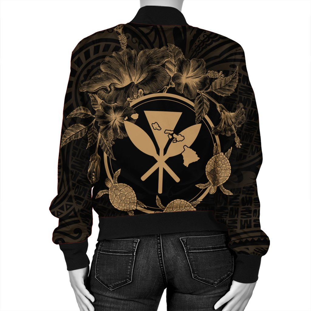 Hawaii Kanaka Turtle Hibiscus Polynesian Bomber Jacket - Anthea Style Gold - AH - Polynesian Pride