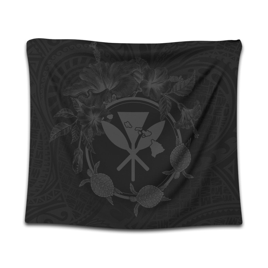 Hawaii Kanaka Turtle Hibiscus Polynesian Tapestry - Anthea Style Gray - AH Wall Tapestry Black - Polynesian Pride