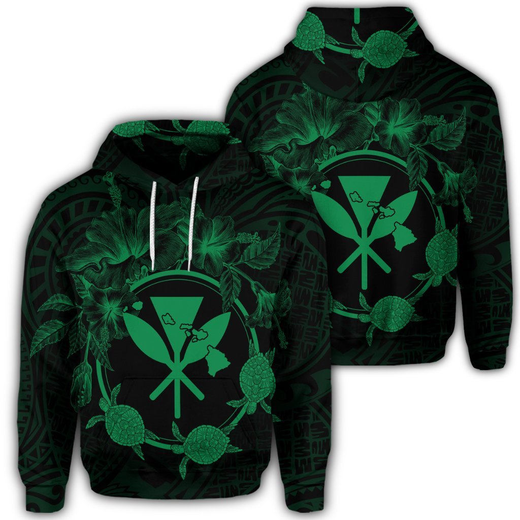 Hawaiian Kanaka Turtle Hibiscus Polynesian Hoodie Anthea Style Green Unisex Art - Polynesian Pride