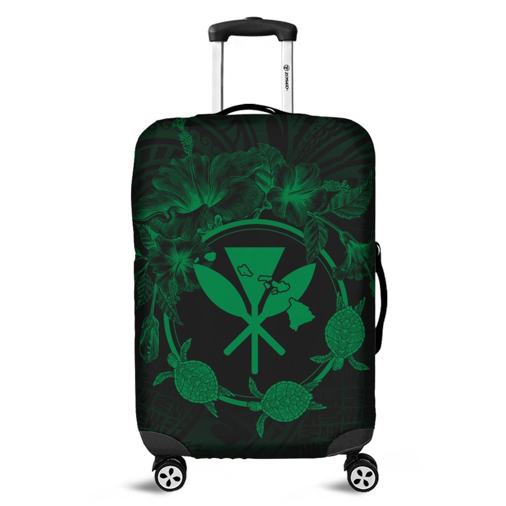 Hawaii Kanaka Turtle Hibiscus Polynesian Luggage Covers - Anthea Style Green - AH Black - Polynesian Pride