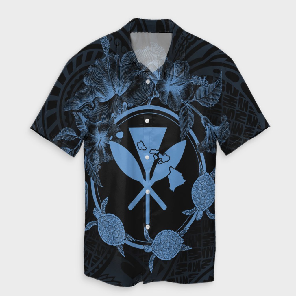 Hawaii Kanaka Turtle Hibiscus Polynesian Hawaiian Shirt - Anthea Style Pastel Blue - AH Unisex Black - Polynesian Pride
