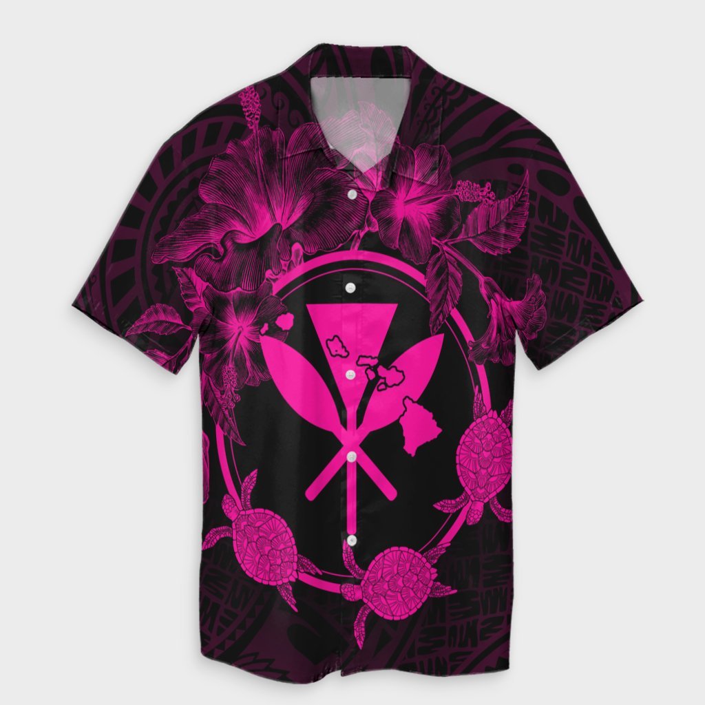 Hawaii Kanaka Turtle Hibiscus Polynesian Hawaiian Shirt - Anthea Style Pink - AH Unisex Black - Polynesian Pride