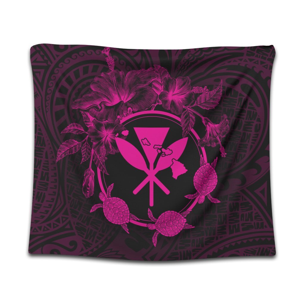 Hawaii Kanaka Turtle Hibiscus Polynesian Tapestry - Anthea Style Pink - AH Wall Tapestry Black - Polynesian Pride