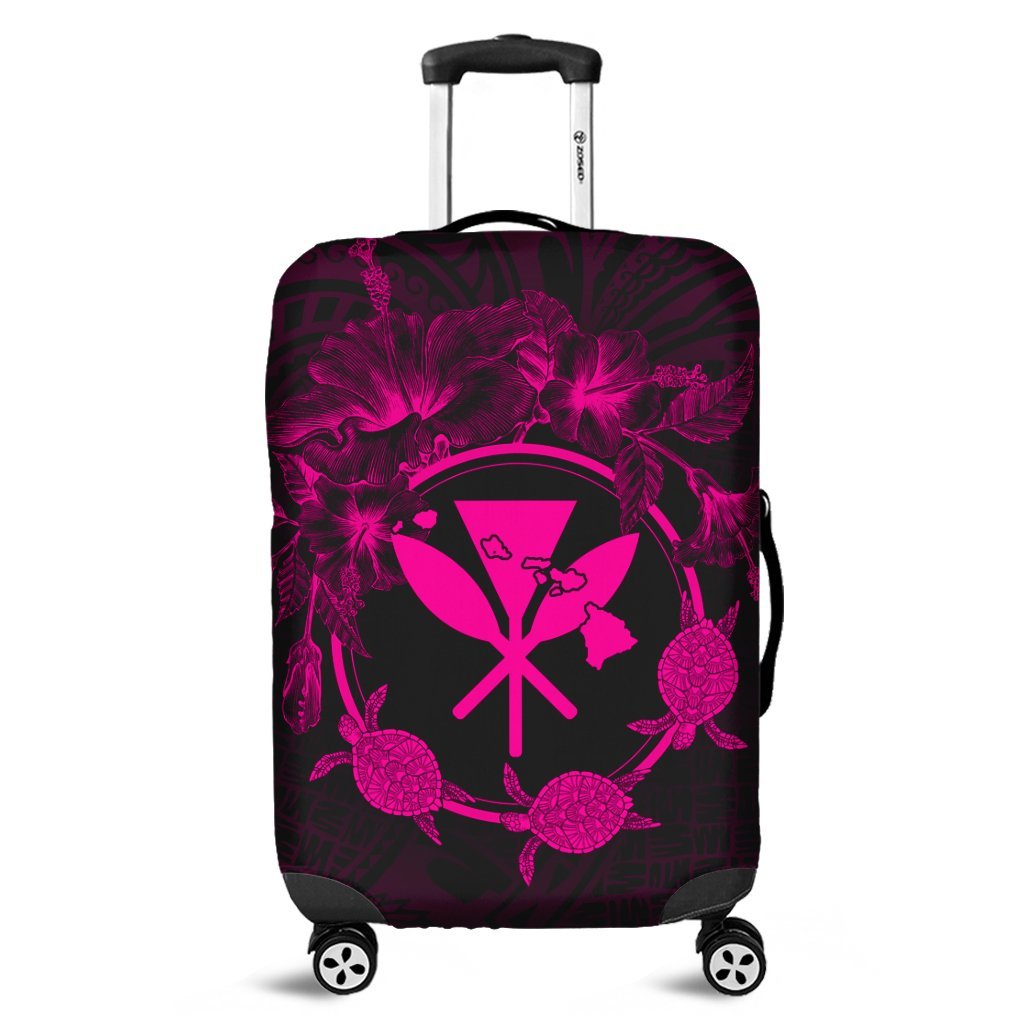 Hawaii Kanaka Turtle Hibiscus Polynesian Luggage Covers - Anthea Style Pink - AH Black - Polynesian Pride