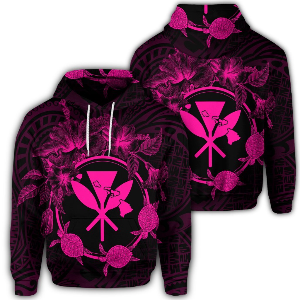 Hawaiian Kanaka Turtle Hibiscus Polynesian Hoodie Anthea Style Pink Unisex Art - Polynesian Pride