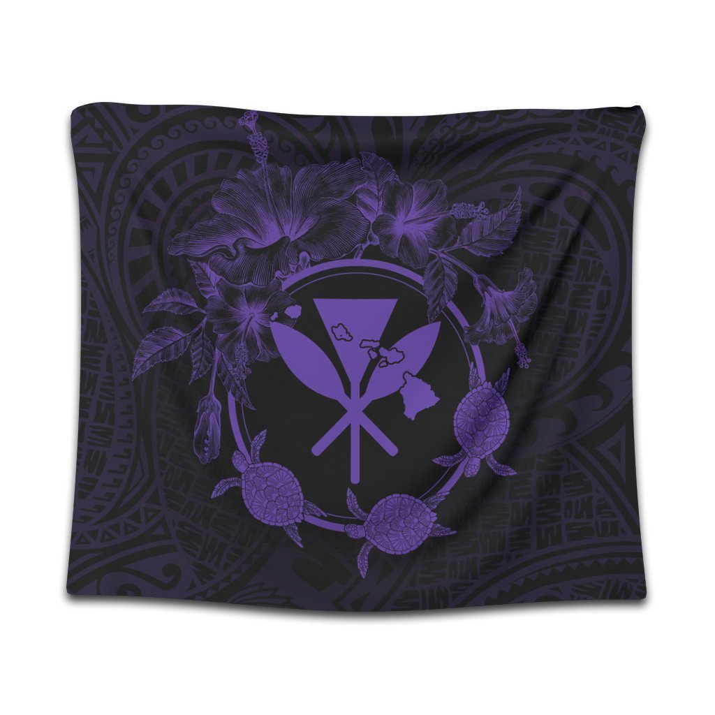 Hawaii Kanaka Turtle Hibiscus Polynesian Tapestry - Anthea Style Purple - AH Wall Tapestry Black - Polynesian Pride