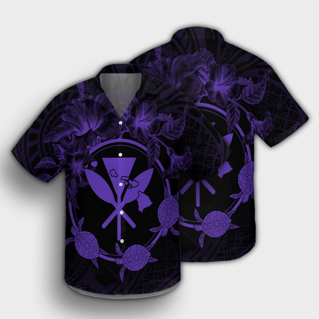 Hawaii Kanaka Turtle Hibiscus Polynesian Hawaiian Shirt - Anthea Style Purple - AH - Polynesian Pride