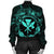 Hawaii Kanaka Turtle Hibiscus Polynesian Bomber Jacket - Anthea Style Turquoise - AH - Polynesian Pride