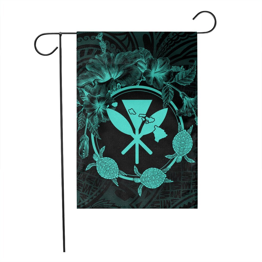 Hawaii Kanaka Turtle Hibiscus Polynesian Flag - Anthea Style Turquoise - AH - Polynesian Pride