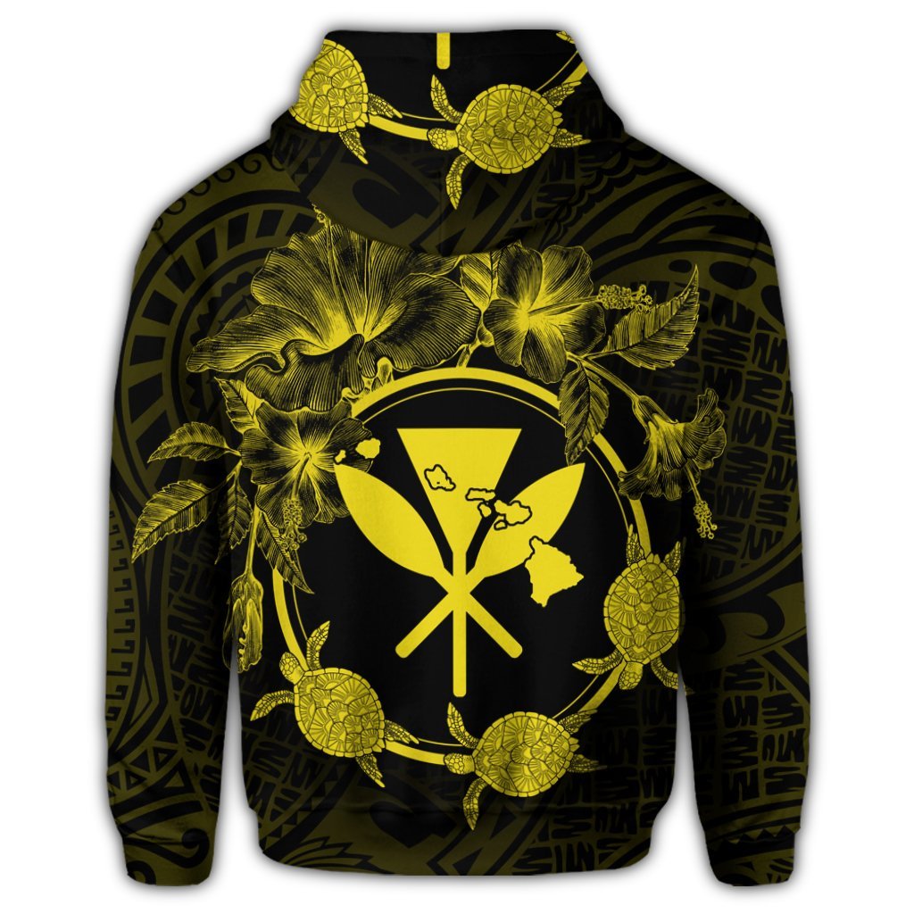 Hawaiian Kanaka Turtle Hibiscus Polynesian Hoodie Anthea Style Yellow - Polynesian Pride