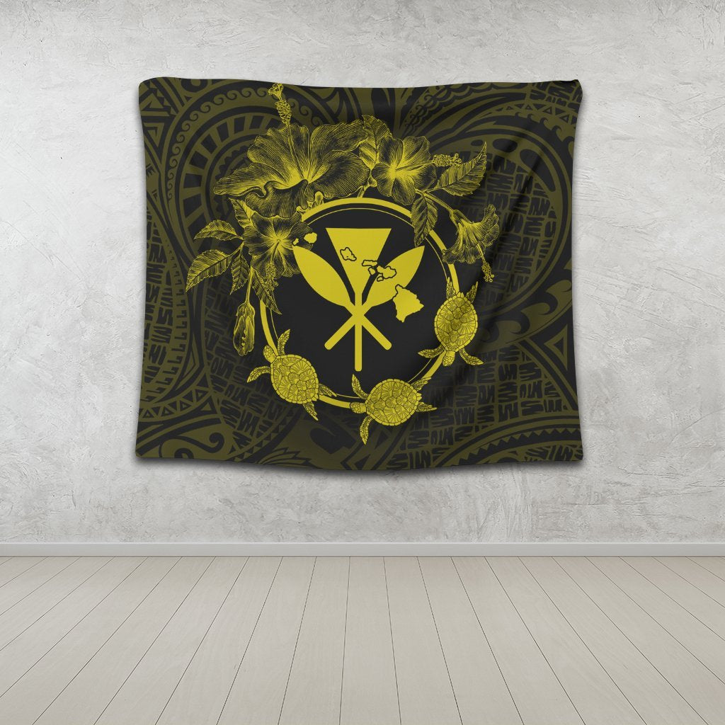 Hawaii Kanaka Turtle Hibiscus Polynesian Tapestry - Anthea Style Yellow - AH - Polynesian Pride
